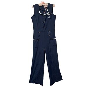 Vintage 1960 BANNED APPAREL nautical blue sleeveless jumpsuit womens medium NWT